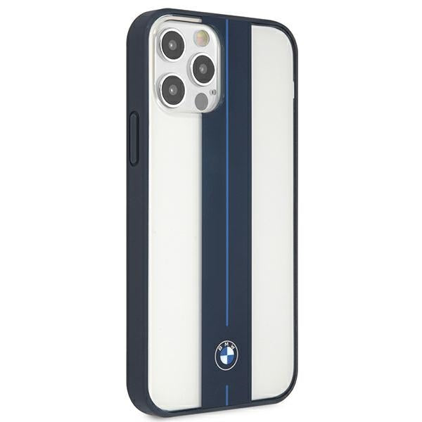 Case for BMW BMHCP12MPCUMRSTNA iPhone 12/ 12 Pro transparent hardcase Middle Stripe Navy