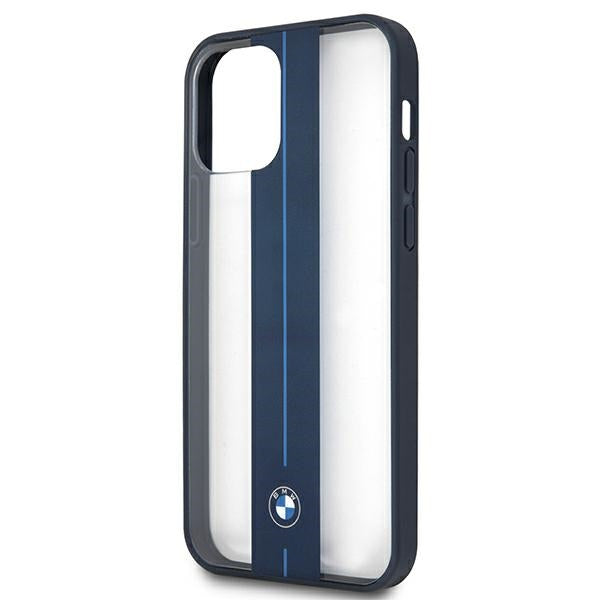 Case for BMW BMHCP12MPCUMRSTNA iPhone 12/ 12 Pro transparent hardcase Middle Stripe Navy