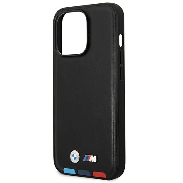 BMW BMHMP14L22PTDK iPhone 14 Pro black Leather Stamp Tricolor Magsafe