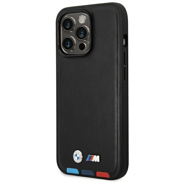 BMW BMHCP14L22PTDK iPhone 14 Pro black Leather Stamp Tricolor