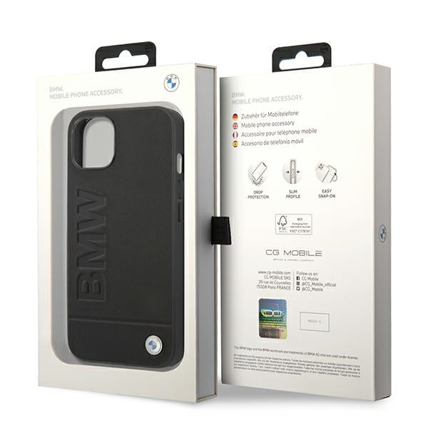 BMW BMHCP14MSLLBK iPhone 14 Plus black Leather Stamp