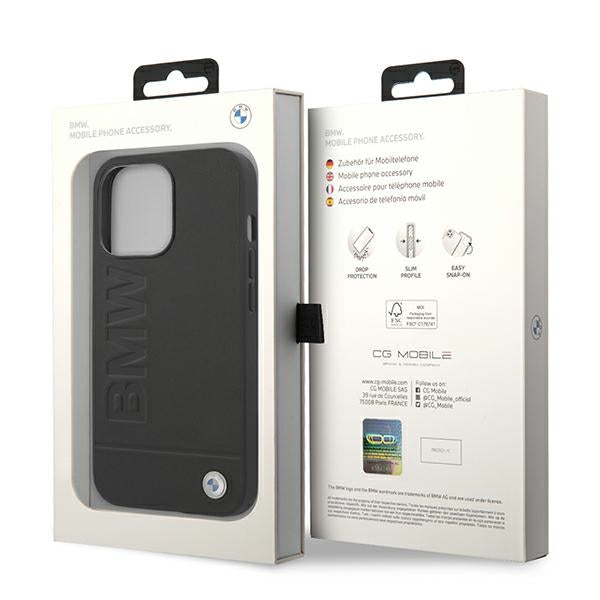 Case for BMW BMHCP14LSLLBK iPhone 14 Pro black Leather Stamp