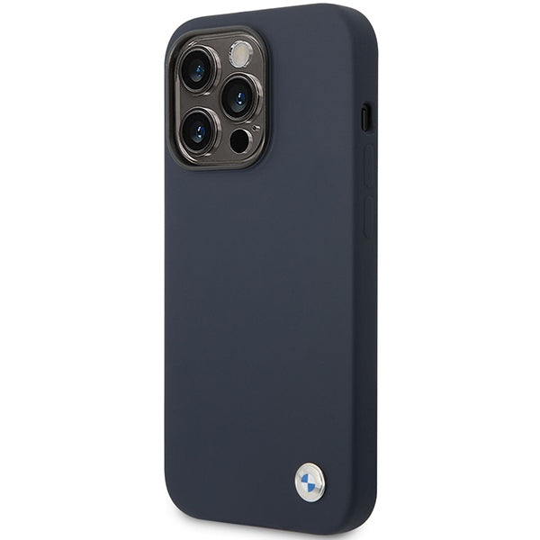 Case for BMW BMHCP14LSILNA iPhone 14 Pro navy Silicone Metal Logo
