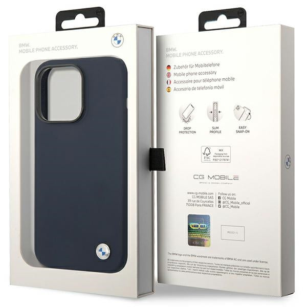 Case for BMW BMHCP14LSILNA iPhone 14 Pro navy Silicone Metal Logo
