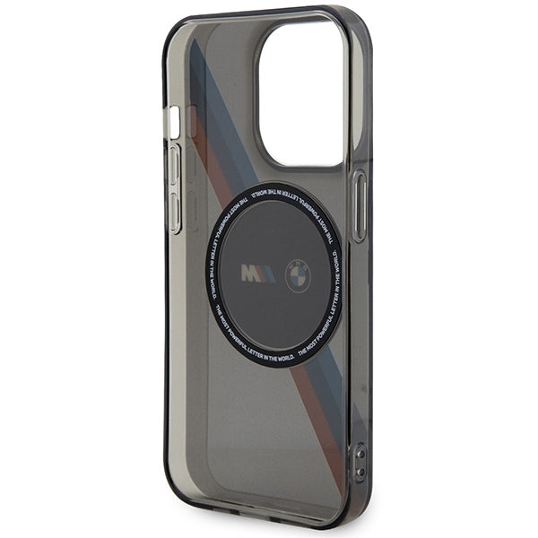 BMW BMHMP14LHDTK iPhone 14 Pro grey hardcase Tricolor Stripes MagSafe