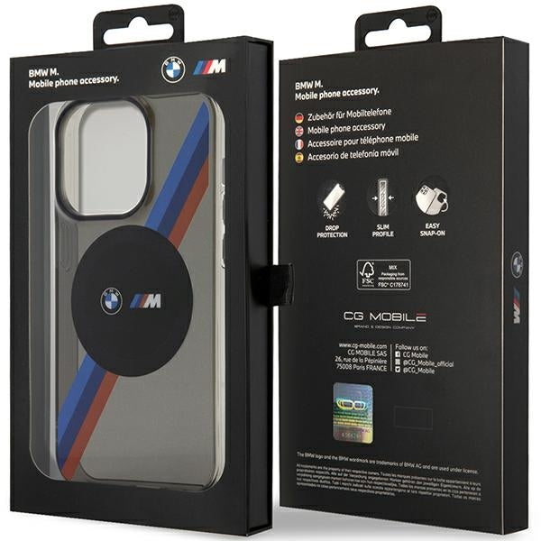 BMW BMHMP14XHDTK iPhone 14 Pro Max grey hardcase Tricolor Stripes MagSafe