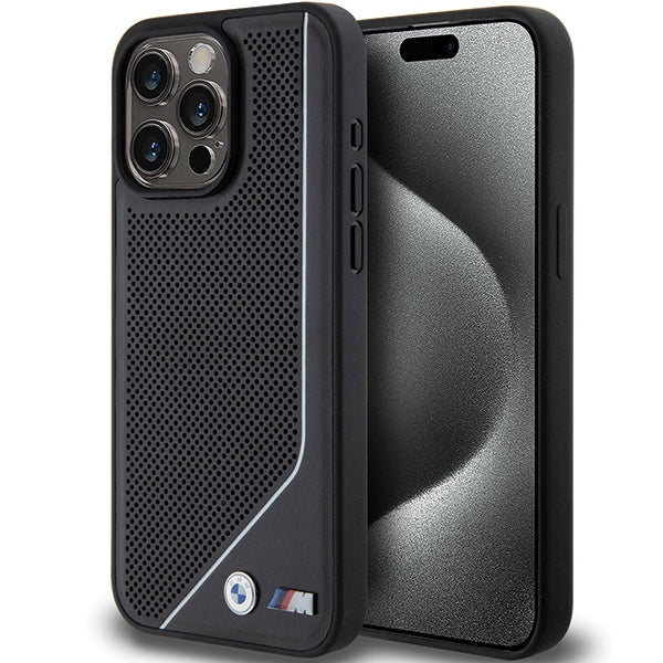 BMW BMHMP15L23PUCPK iPhone 15 Pro  black hardcase Perforated Twisted Line MagSafe