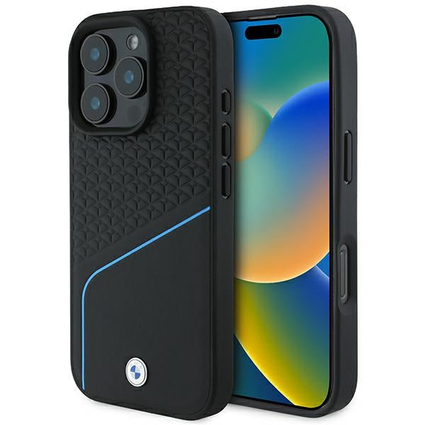 BMW BMHMP16L23RDCLK iPhone 16 Pro black hardcase Sign Leather Textured And Line MagSafe