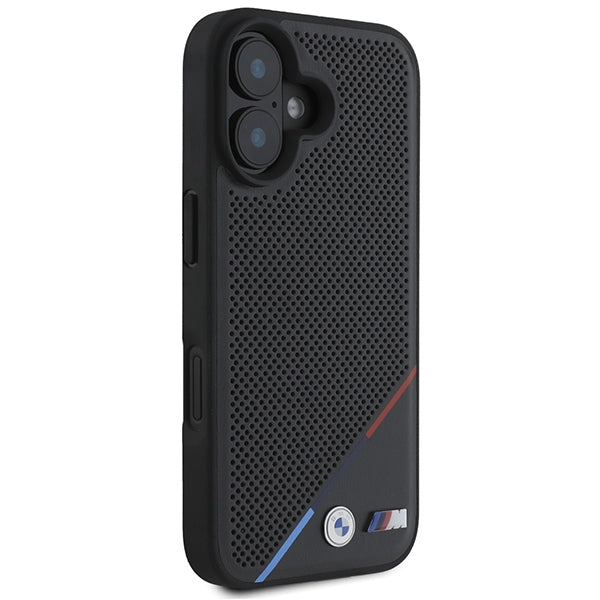 BMW BMHMP16S23PUPDK iPhone 16 Black hardcase M Perforated Tricolor Line MagSafe