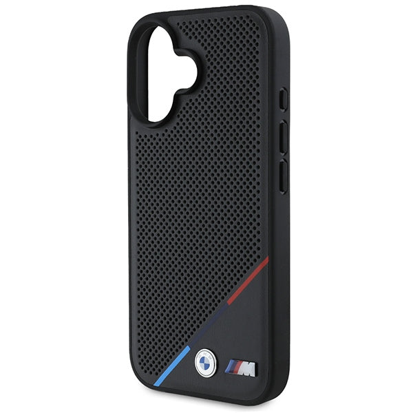 BMW BMHMP16S23PUPDK iPhone 16 Black hardcase M Perforated Tricolor Line MagSafe