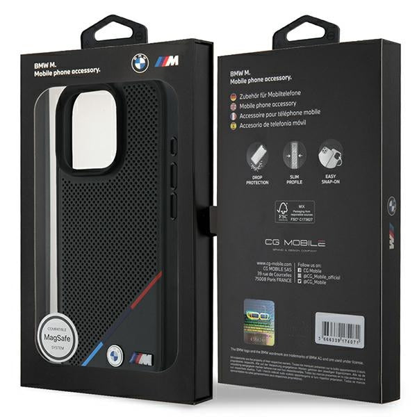 BMW BMHMP16L23PUPDK iPhone 16 Pro black hardcase M Perforated Tricolor Line MagSafe