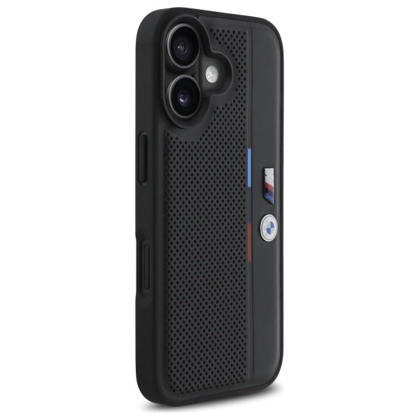 BMW BMHCP16S23PUPVK iPhone 16 black hardcase M Perforated Tricolor Detail Line