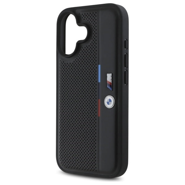 BMW BMHCP16S23PUPVK iPhone 16 black hardcase M Perforated Tricolor Detail Line