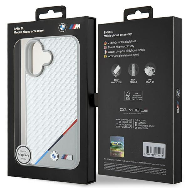 BMW BMHMP16S23PUDTS iPhone 16 grey hardcase M Carbon Tricolor Line MagSafe