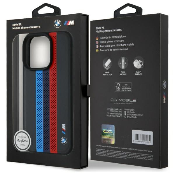 BMW BMHMP16L23PUPTK iPhone 16 Pro black hardcase M Perf. Tricolor Printed Stripes MagSafe