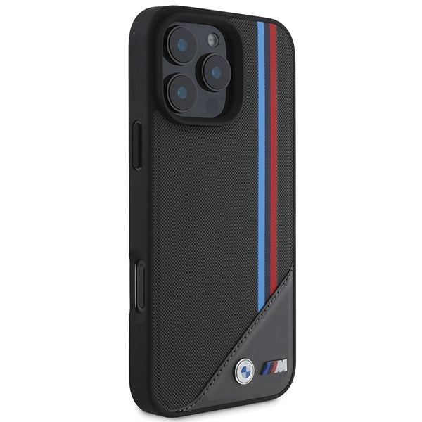BMW BMHMP16S23PUTRK iPhone 16 black hardcase M Meshed Tricolor Stripes MagSafe