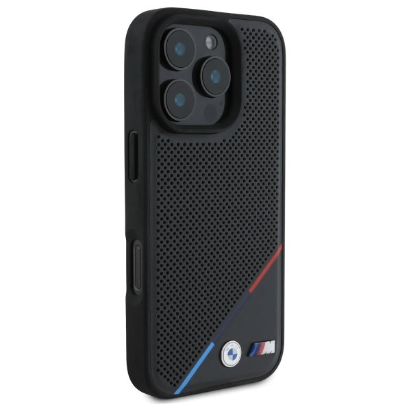 BMW BMHMP16X23PUPDK iPhone 16 Pro Max black hardcase M Perforated Tricolor Line MagSafe