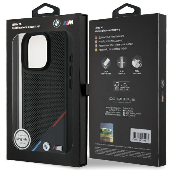 BMW BMHMP16X23PUPDK iPhone 16 Pro Max black hardcase M Perforated Tricolor Line MagSafe