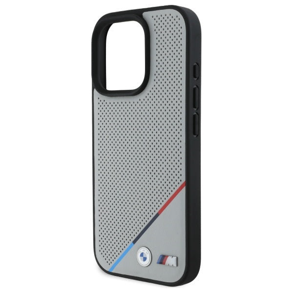 BMW BMHMP16X23PUPDG iPhone 16 Pro Max grey hardcase M Perforated Tricolor Line MagSafe