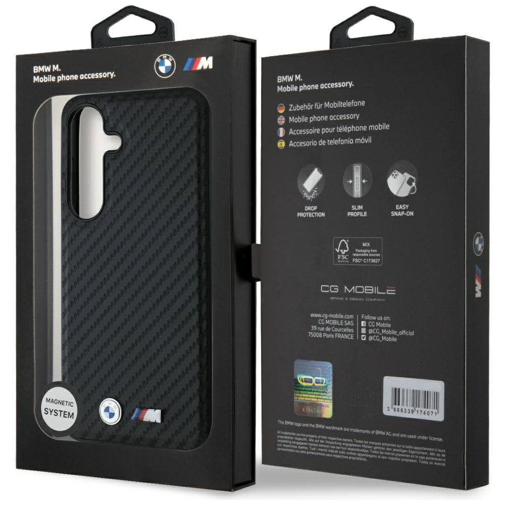 BMW BMHMS25S24PUCILK Leather Carbon MagSafe for Samsung Galaxy S25 Black