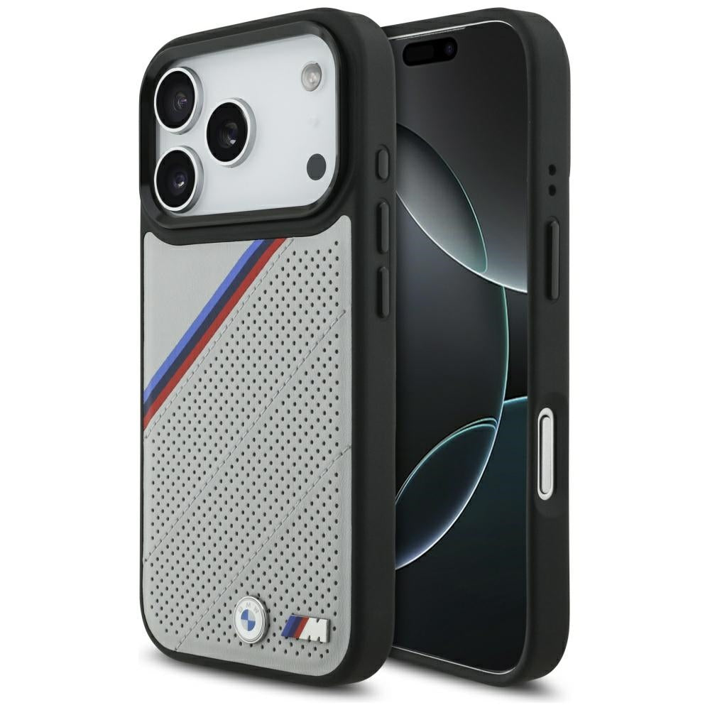 BMW M Tricolor Metal Logo MagSafe Case for iPhone 17 Pro Max Gray