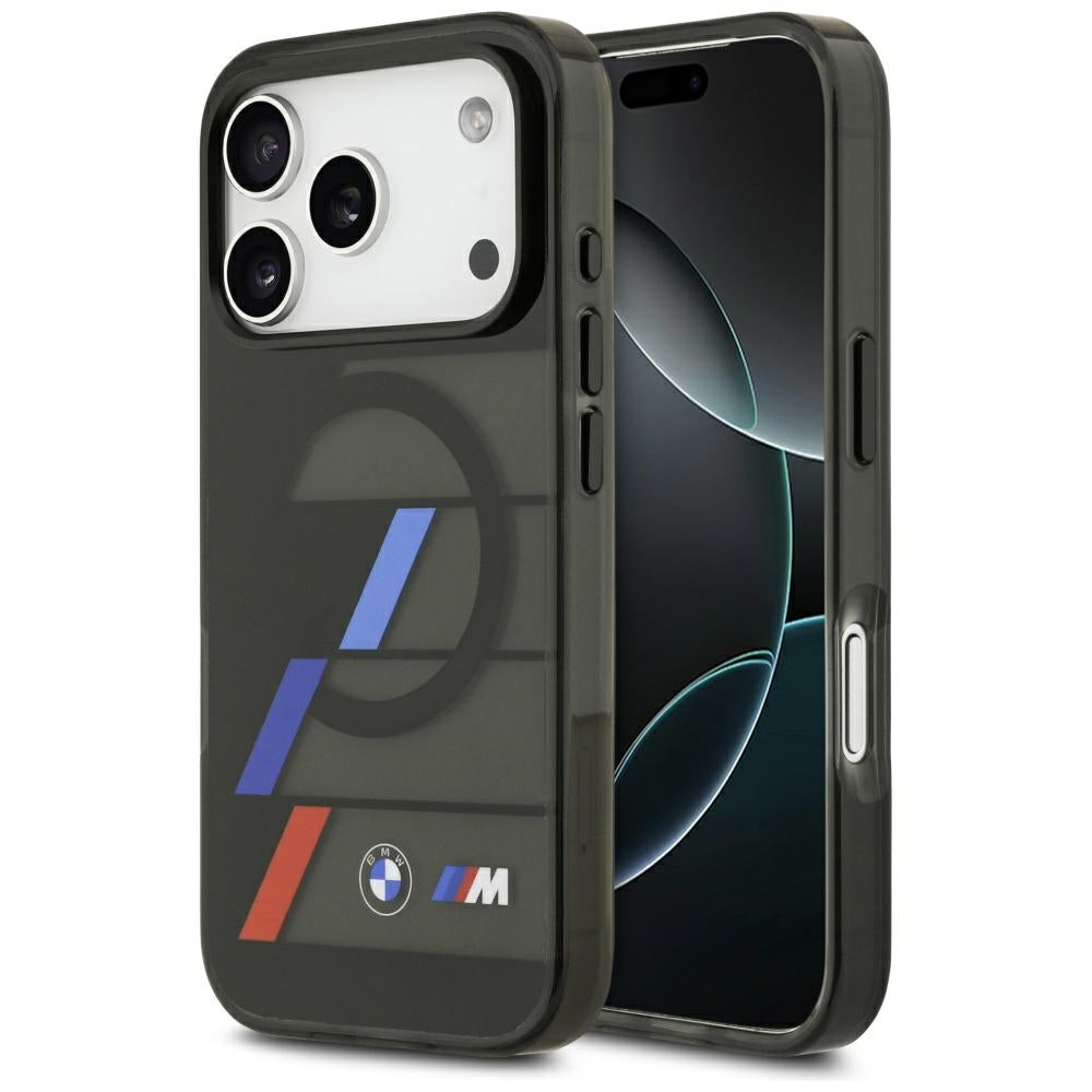 BMW BMHMP17X25HTTRIK M IML Metal Buttons Tricolor Lines MagSafe Case for iPhone 17 Pro Max Black