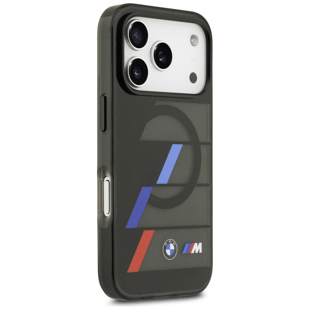 BMW BMHMP17L25HTTRIK M IML Metal Buttons Tricolor Lines MagSafe Case for iPhone 17 Pro Black