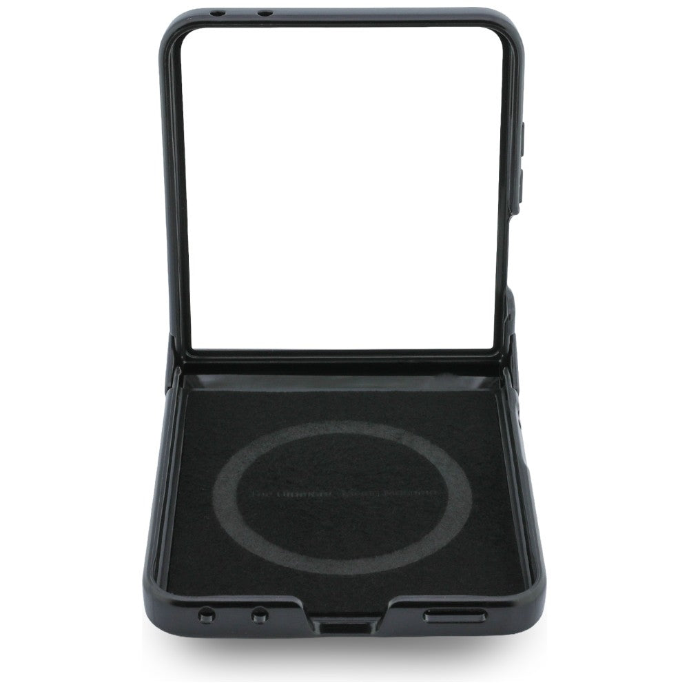 BMW M Leather Perforated Tricolor Stripe Metal Logos MagSafe Case for Samsung Galaxy Z Flip8 Black