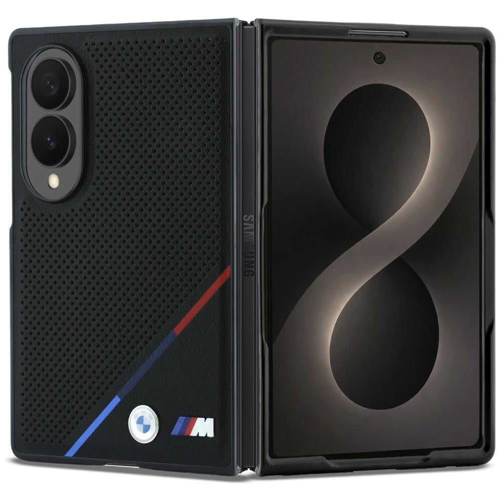 BMW M Leather Perforated Tricolor Stripe Metal Logos MagSafe case for Samsung Galaxy Z Fold8 black