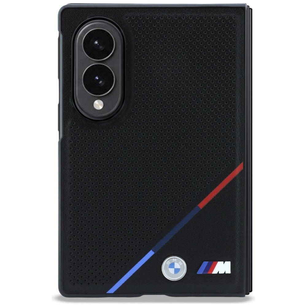 BMW M Leather Perforated Tricolor Stripe Metal Logos MagSafe case for Samsung Galaxy Z Fold8 black