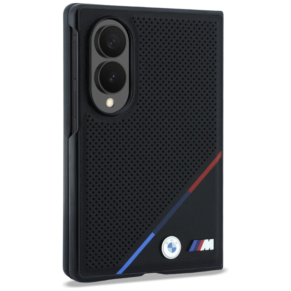 BMW M Leather Perforated Tricolor Stripe Metal Logos MagSafe case for Samsung Galaxy Z Fold8 black