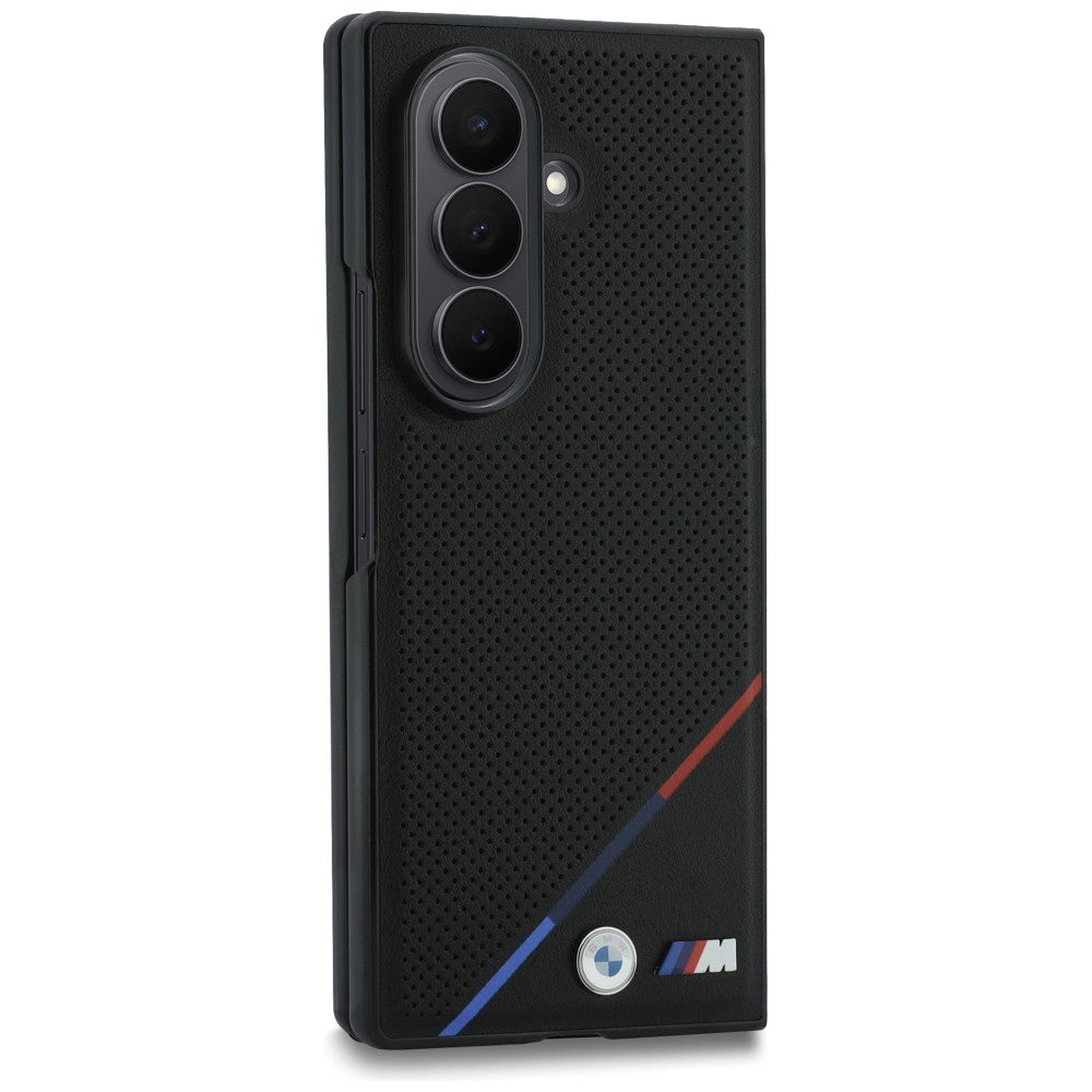 BMW M Leather Perforated Tricolor Stripe Metal Logos MagSafe case for Samsung Galaxy Z Fold8 Ultra black