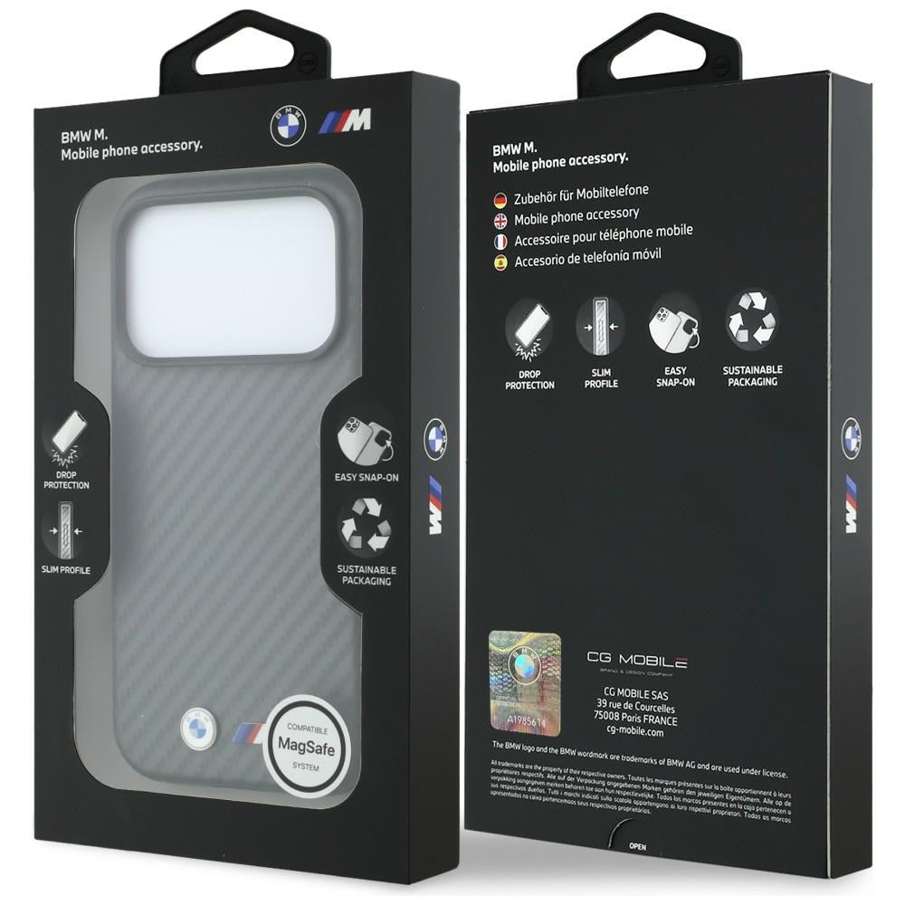BMW M BMHMP18X26SWPCILA Carbon Metal Logo MagSafe Case for iPhone 18 Pro Max / 17 Pro Max Grey
