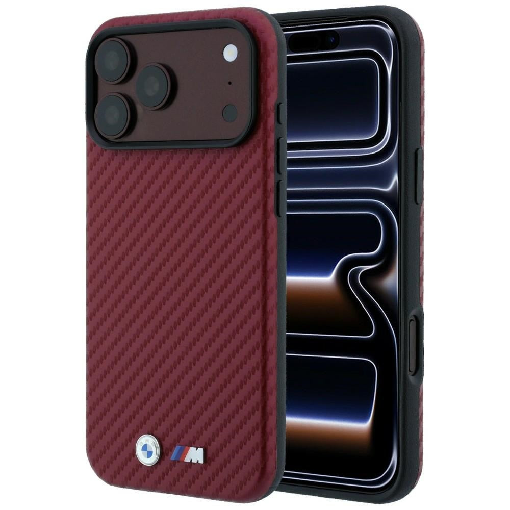BMW M BMHMP18L26SWPCILR Carbon Metal Logo MagSafe Case for iPhone 18 Pro / 17 Pro Burgundy