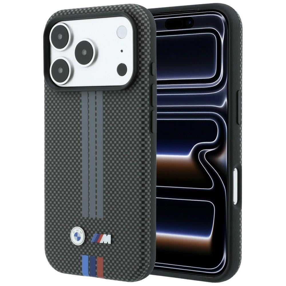 BMW BMHMP18X25PUKRESA M Quadrille Kevlar Tricolor Print Lines MagSafe case for iPhone 18 Pro Max / 17 Pro Max anthracite