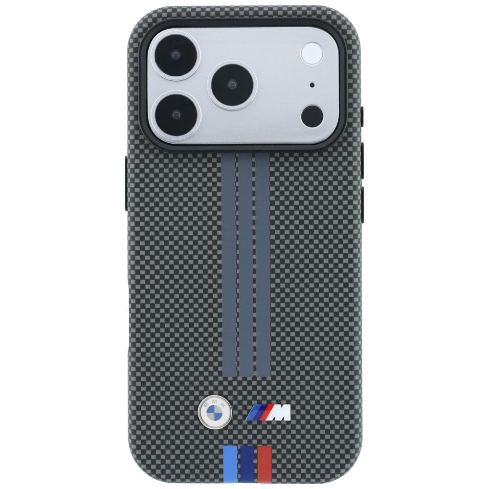 BMW BMHMP18L25PUKRESA M Quadrille Kevlar Tricolor Print Lines MagSafe case for iPhone 18 Pro / 17 Pro anthracite
