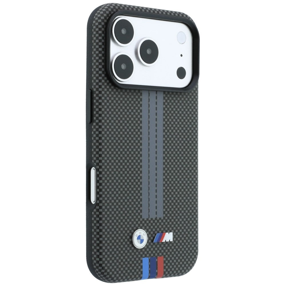 BMW BMHMP18L25PUKRESA M Quadrille Kevlar Tricolor Print Lines MagSafe case for iPhone 18 Pro / 17 Pro anthracite
