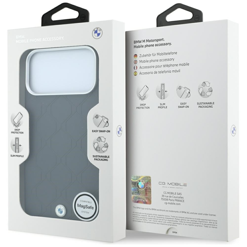 BMW BMHMP18L26SWOSPA Sign Deboss Quilted Metal Logo MagSafe Case for iPhone 18 Pro / 17 Pro Anthracite