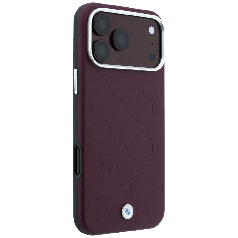 BMW Sign Deboss Quilted Metal Logo MagSafe Case for iPhone 18 Pro Max / 17 Pro Max Burgundy