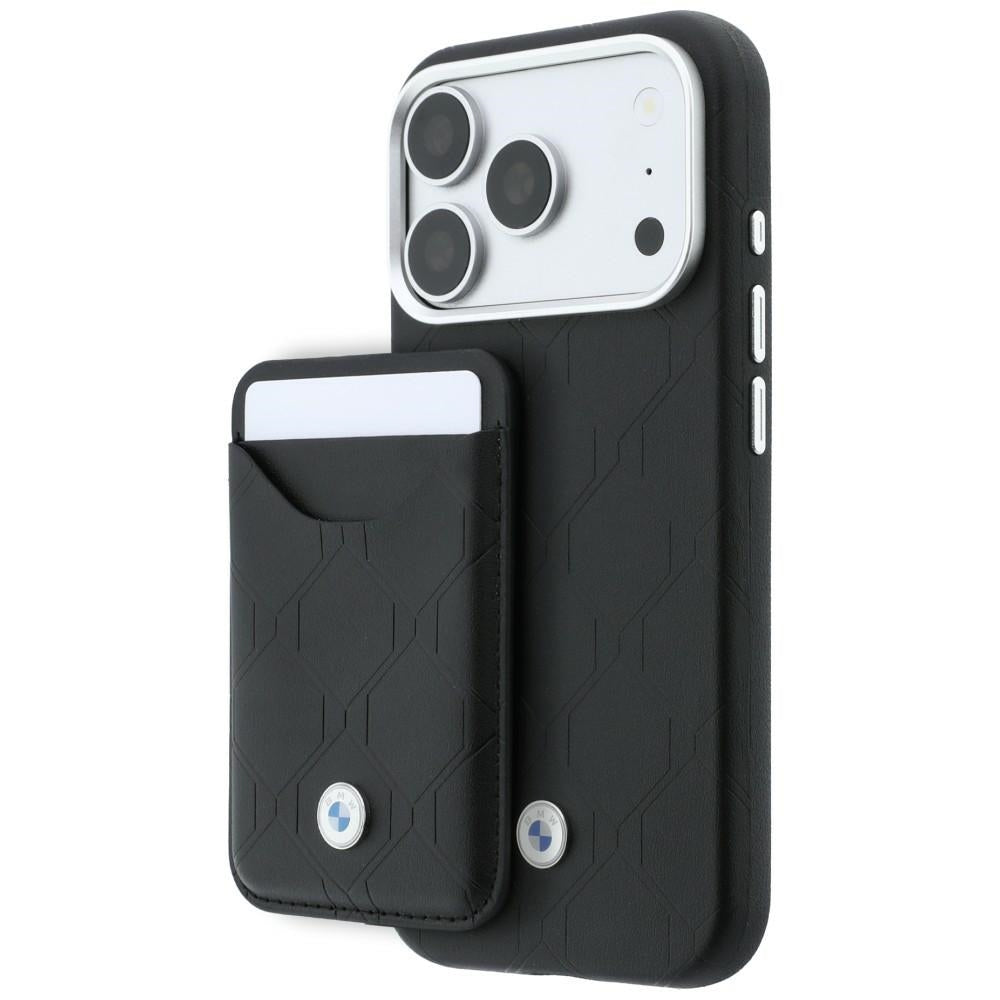 BMW BMHMBWP18L26SWOSPK Quilted Pattern Metal Logo Case + Wallet Set for iPhone 18 Pro / 17 Pro Black