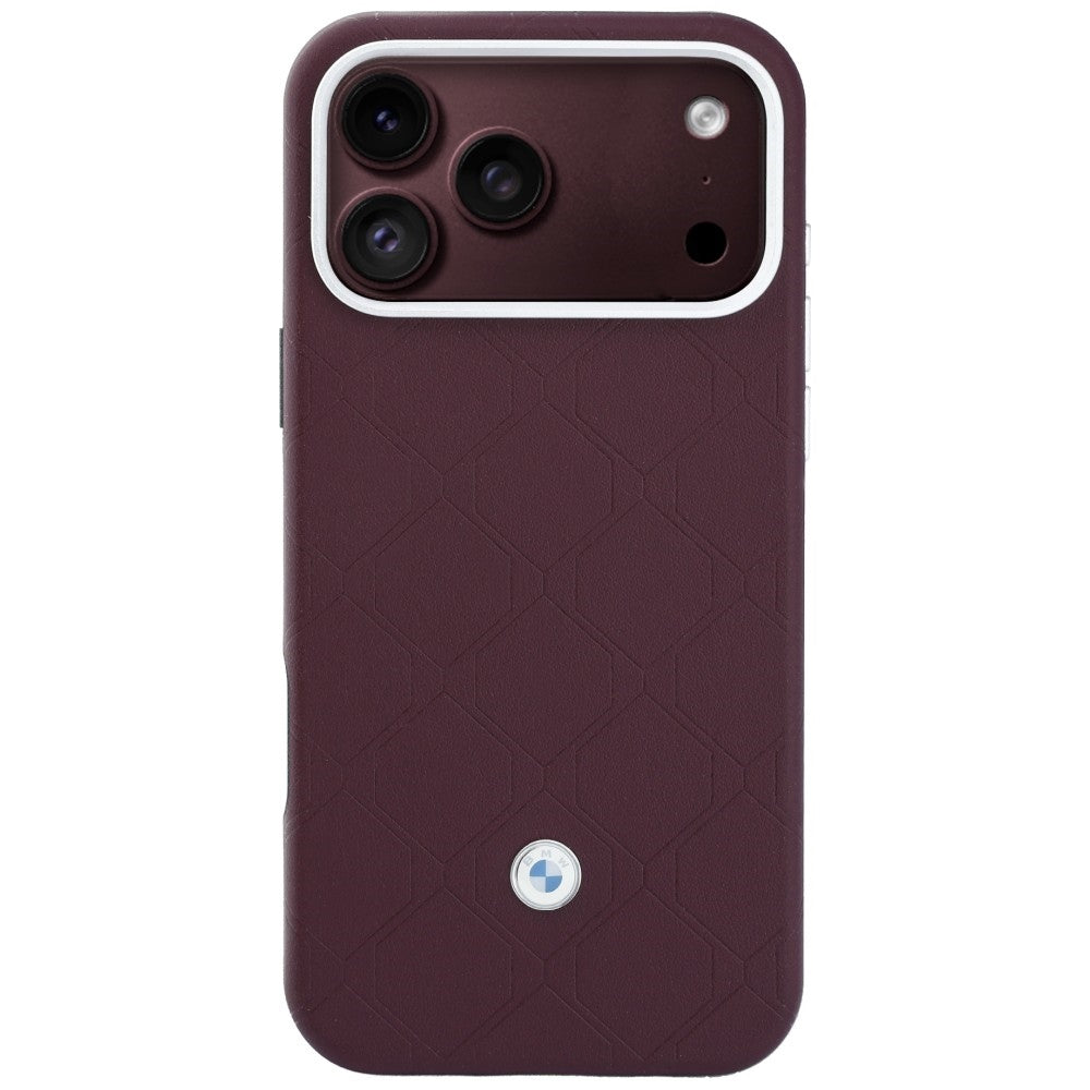 BMW BMHMBWP18L26SWOSPR Quilted Pattern Metal Logo Case + Wallet Set for iPhone 18 Pro / 17 Pro Burgundy