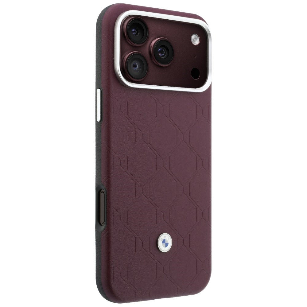 BMW BMHMBWP18L26SWOSPR Quilted Pattern Metal Logo Case + Wallet Set for iPhone 18 Pro / 17 Pro Burgundy