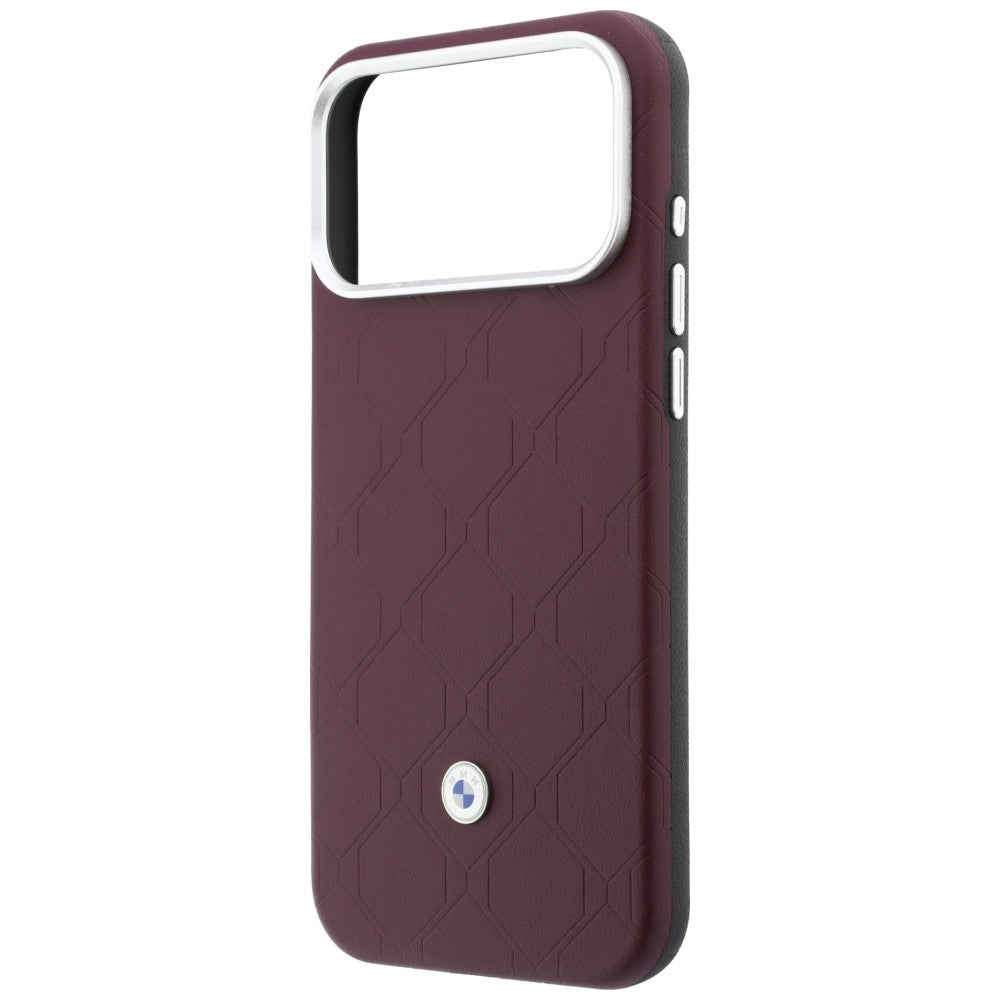 BMW BMHMBWP18L26SWOSPR Quilted Pattern Metal Logo Case + Wallet Set for iPhone 18 Pro / 17 Pro Burgundy