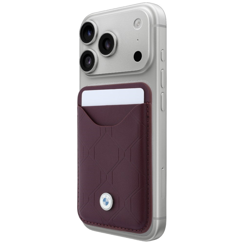 BMW BMHMBWP18L26SWOSPR Quilted Pattern Metal Logo Case + Wallet Set for iPhone 18 Pro / 17 Pro Burgundy