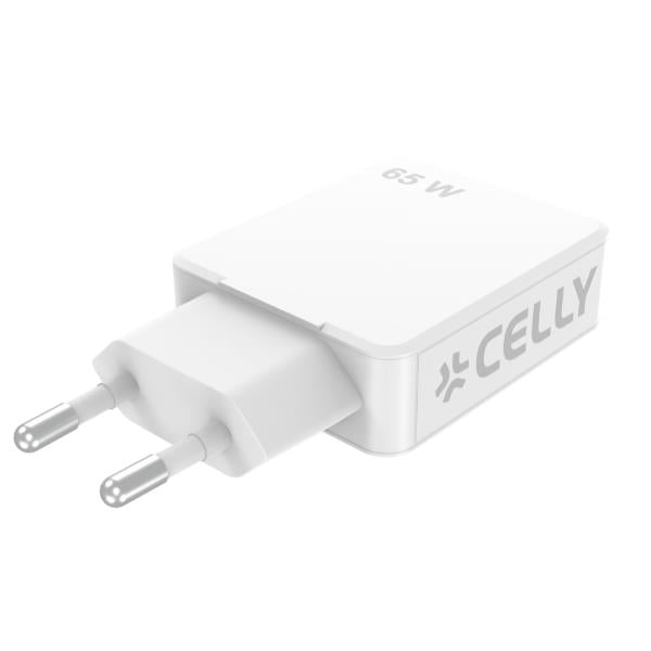 Celly SLIMTC2C65W - Slim wall charger with dual USB-C ports, 1 cm wide, GaN technology, 65W