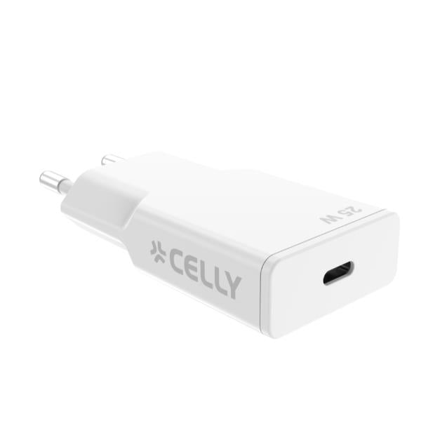 Celly SLIMTC1C25W - Slim wall charger with USB-C ports, 1 cm wide, GaN technology, 25W
