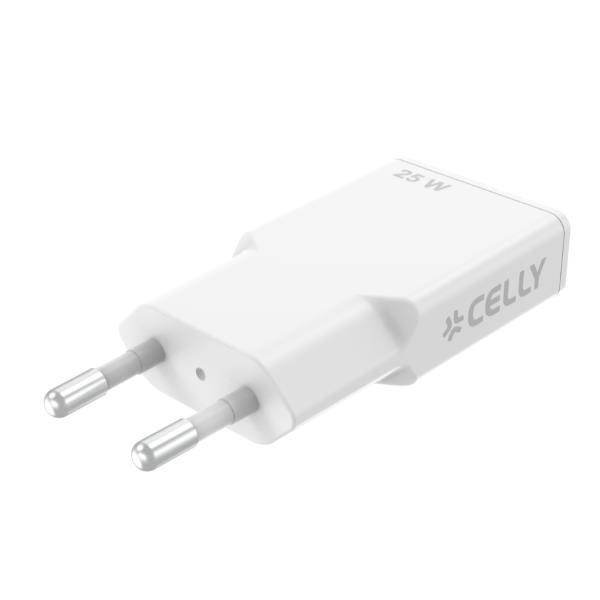 Celly SLIMTC1C25W - Slim wall charger with USB-C ports, 1 cm wide, GaN technology, 25W