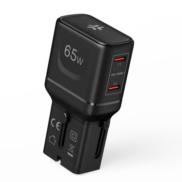 Celly MULTIPLUGSL65W- Travel charger 65W, international sockets, compatible in over 150 countries, dual USB-C ports