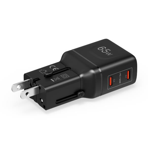 Celly MULTIPLUGSL65W- Travel charger 65W, international sockets, compatible in over 150 countries, dual USB-C ports