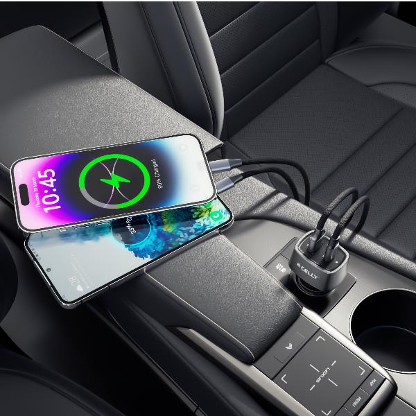 Celly CC1USBC1USBA65W - Car charger with dual USB-C and USB-A ports, maximum power 65 Watts